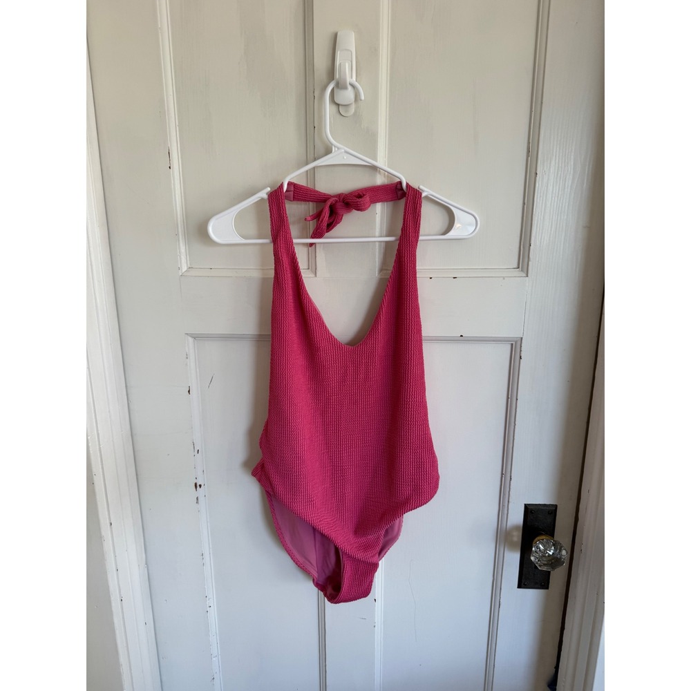 Veronica Beard pink scrunch ribbed one piece swimsuit size medium